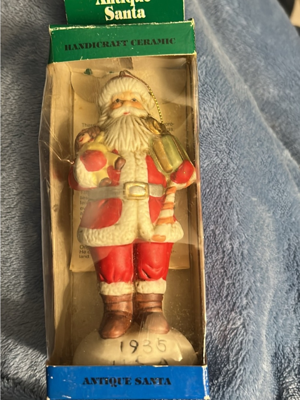 Antique Santa Ceramic Ornament - Red and Brown Holiday Figurine